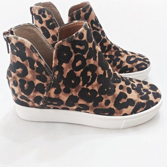 STEVE MADDEN Claud Leopard Print Back Zip Bootie High Top Wedge Sneaker Sz 5 NEW - Picture 7 of 12